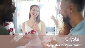  Presentation with thank - PPT theme having cheerful girl saying thanks background and a coral colored foreground