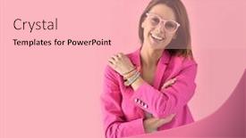  Presentation with color pink - Colorful slide set enhanced with cheerful girl wearing eyeglasses pink color backdrop and a lemonade colored foreground