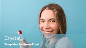  Presentation with lollipop - Cool new PPT theme with cheerful girl wearing sweater standing isolated over blue background holding lollipop backdrop and a light blue colored foreground