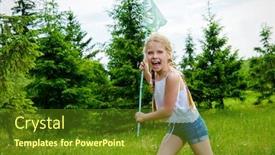  Presentation with net - PPT layouts with cheerful-girl-with-a-butterfly and a tawny brown colored foreground