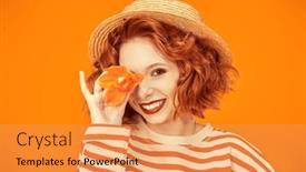  Presentation with happy life - PPT layouts having cheerful-girl-with-bright-curly background and a yellow colored foreground