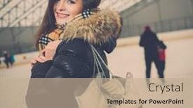  Presentation with ice rink - Amazing slide deck having cheerful girl with skates on ice skating rink backdrop and a coral colored foreground