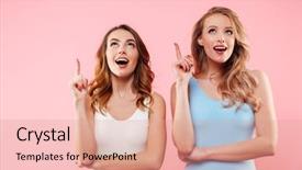  Presentation with cheerful stylish city girl using - Theme with cheerful girls dressed in swimsuit background and a coral colored foreground