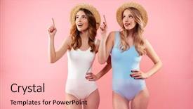  Presentation with pink girly - Audience pleasing PPT layouts consisting of cheerful girls dressed in swimsuit backdrop and a lemonade colored foreground