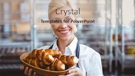  Presentation with waitress - Cool new slide set with cheerful-gorgeous-waitress-holding backdrop and a soft green colored foreground