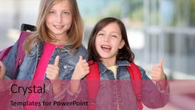  Presentation with back school - PPT theme featuring cheerful grade-schoolers going back background and a  colored foreground