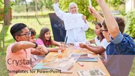  Presentation with summer school - Colorful slide set enhanced with cheerful-group-of-children backdrop and a coral colored foreground
