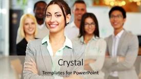  Presentation with office workers - Audience pleasing PPT theme consisting of cheerful group of co-workers standing in office backdrop and a soft green colored foreground