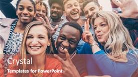  Presentation with diversity - Theme enhanced with cheerful-group-of-diversity-friends background and a coral colored foreground