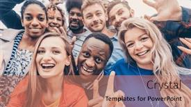  Presentation with diversity - Presentation theme enhanced with cheerful-group-of-diversity-friends background and a coral colored foreground