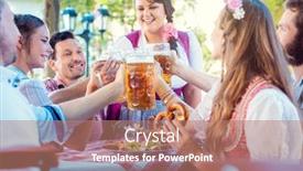  Presentation with beer garden - Slide deck consisting of cheerful-group-of-friends-toasting background and a coral colored foreground