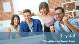  Presentation with football game security - Audience pleasing presentation consisting of cheerful group of friends watching backdrop and a ocean colored foreground