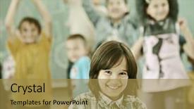  Presentation with activity - Audience pleasing slide set consisting of cheerful group of kids at school room having education activity backdrop and a gold colored foreground