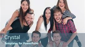  Presentation with cheerful - Cool new PPT theme with cheerful-group-of-promising-young backdrop and a ocean colored foreground