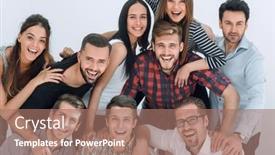  Presentation with cheerful - Slide set featuring cheerful-group-of-promising-young background and a coral colored foreground