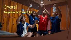  Presentation with athletes - PPT theme enhanced with cheerful-group-of-young-athletes background and a tawny brown colored foreground