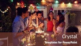  Presentation with party candles - Theme with cheerful-group-of-young-friends background and a tawny brown colored foreground