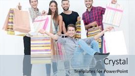  Presentation with group of people - Colorful PPT layouts enhanced with cheerful group of young people backdrop and a  colored foreground