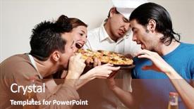  Presentation with youth group - PPT layouts featuring cheerful group of youth in a pizza background and a tawny brown colored foreground
