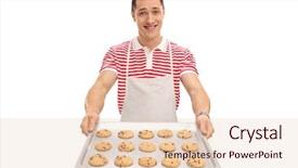  Presentation with chocolate chip cookies - Colorful PPT theme enhanced with cheerful guy holding a tray backdrop and a lemonade colored foreground