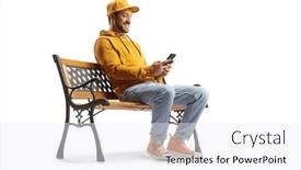  Presentation with cheerful stylish city girl using - PPT layouts consisting of cheerful-guy-sitting background and a  colored foreground