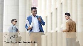  Presentation with people talking - Audience pleasing PPT theme consisting of engineer with blueprint talking via backdrop and a soft green colored foreground