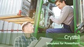  Presentation with foreman - Theme having cheerful handsome cargo foreman talking background and a tawny brown colored foreground