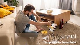  Presentation with beer - PPT theme consisting of cheerful-handsome-man-drinking-beer background and a coral colored foreground