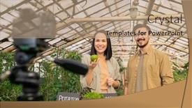  Presentation with healthy food - Cool new PPT theme with cheerful-healthy-young-couple-standing backdrop and a coral colored foreground