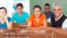  Presentation with senior high school - Colorful slides enhanced with cheerful high school teacher backdrop and a coral colored foreground