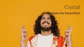  Presentation with good luck - Presentation design consisting of cheerful-hispanic-man-with-long background and a gold colored foreground