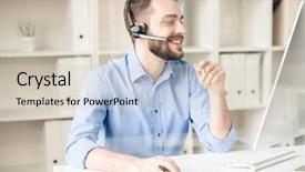  Presentation with my panorama on computer screen - Presentation theme featuring cheerful hotline opreator with headset background and a soft green colored foreground