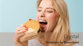  Presentation with hamburger - Presentation consisting of cheerful-hungry-blonde-girl-eating background and a coral colored foreground