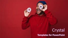  Presentation with donuts - Presentation theme consisting of cheerful-indian-guy-wearing-blue background and a wine colored foreground