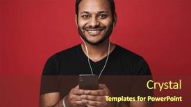  Presentation with music studio - Presentation theme featuring cheerful-indian-man-wearing-black background and a tawny brown colored foreground