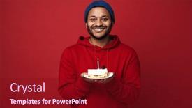  Presentation with birthday cake - Slide set featuring cheerful-indian-man-wearing-blue background and a crimson colored foreground