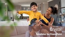  Presentation with indian mother son - Colorful PPT theme enhanced with cheerful-indian-son-sitting backdrop and a tawny brown colored foreground