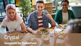  Presentation with intercultural - Slide deck with cheerful intercultural young people gathered background and a coral colored foreground