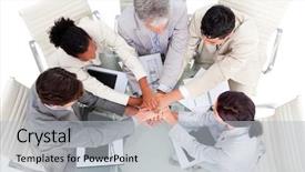  Presentation with international business - Colorful presentation design enhanced with cheerful international business people backdrop and a light gray colored foreground