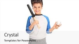  Presentation with baseball bases - Presentation featuring cheerful kid holding a baseball background and a white colored foreground