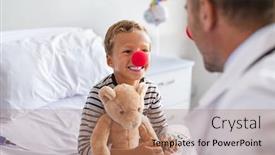  Presentation with sick child - PPT layouts with cheerful-kid-with-clown-nose background and a coral colored foreground