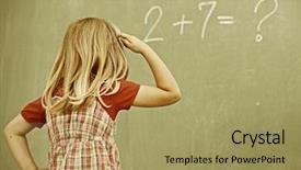  Presentation with activity - Presentation theme enhanced with cheerful kids at school room having education activity on chalkboard background and a coral colored foreground