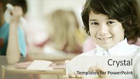  Presentation with activity - Colorful presentation theme enhanced with cheerful kids at school room having education activity backdrop and a soft green colored foreground