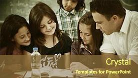  Presentation with kids in school - Presentation theme featuring cheerful kids at school room background and a tawny brown colored foreground