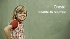  Presentation with activity - Presentation design consisting of cheerful kids at school room having education activity on chalkboard background and a gray colored foreground