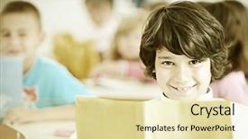  Presentation with kids wheelchair at school - Presentation theme consisting of cheerful kids at school room background and a soft green colored foreground