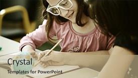  Presentation with activity - Cool new slide set with cheerful kids at school room having education activity backdrop and a coral colored foreground