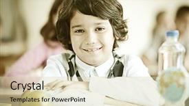  Presentation with activity - Audience pleasing presentation theme consisting of cheerful kids at school room backdrop and a soft green colored foreground