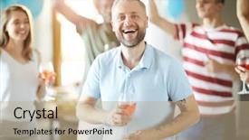  Presentation with unhealthy gas drink - Cool new theme with cheerful laughing man with red backdrop and a coral colored foreground