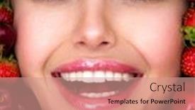  Presentation with makeup - Presentation design enhanced with cheerful-laughing-woman-with-bright background and a coral colored foreground